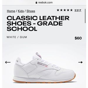 Reebok Classics (Grade School Size 5)